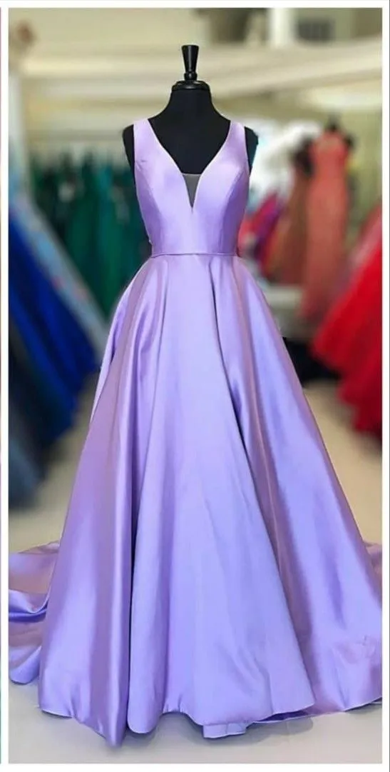 kamahe Simple Purple Satin Long Prom Dress Purple Formal Dress, Graduation School Party Gown