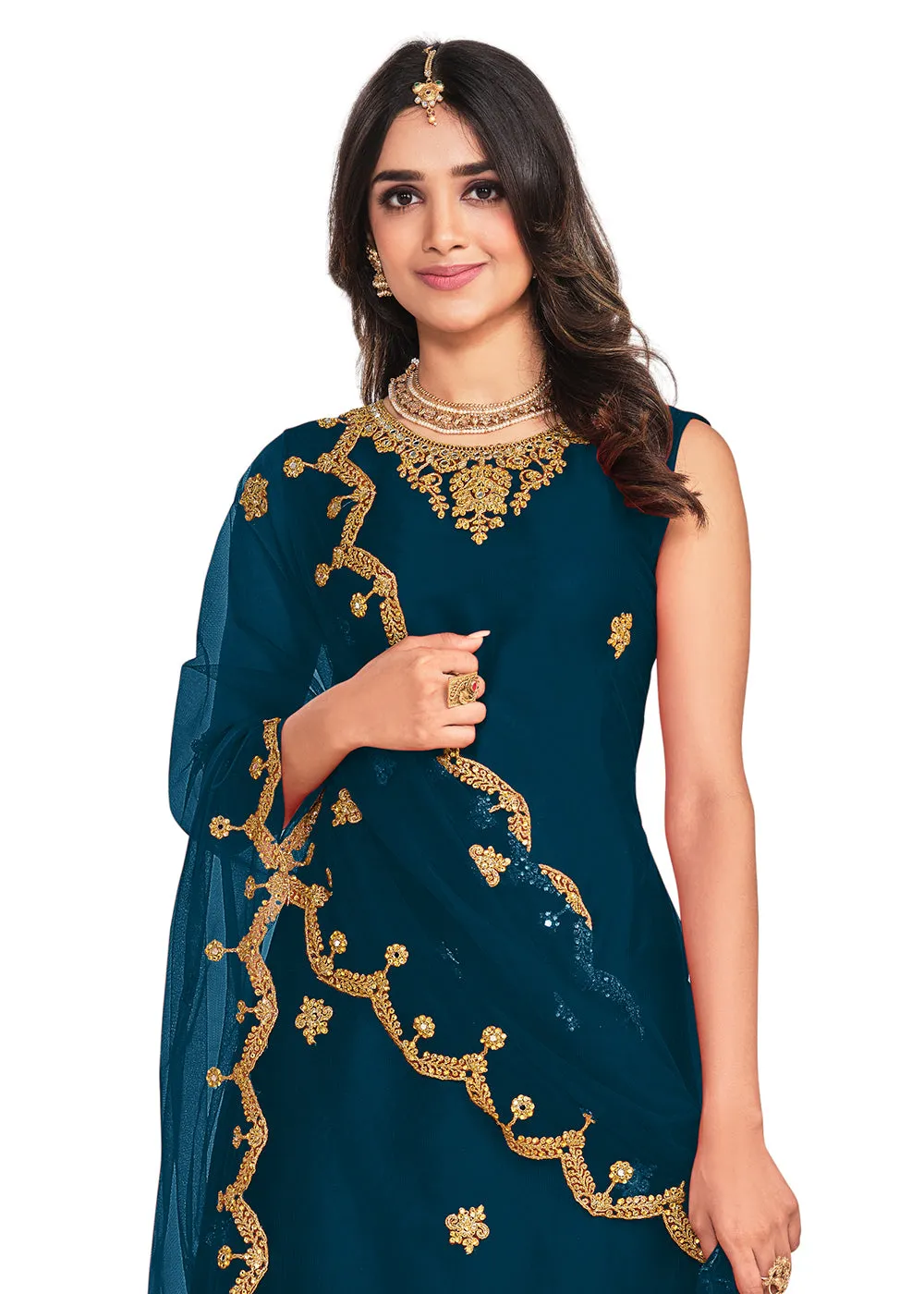 Koti Style Engaging Teal Patterned Festive Salwar Suit