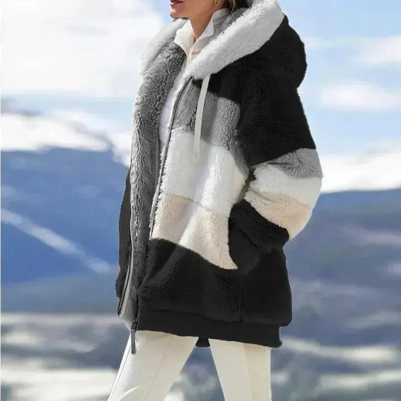 Ladies Coat Cashmere Hooded Zipper