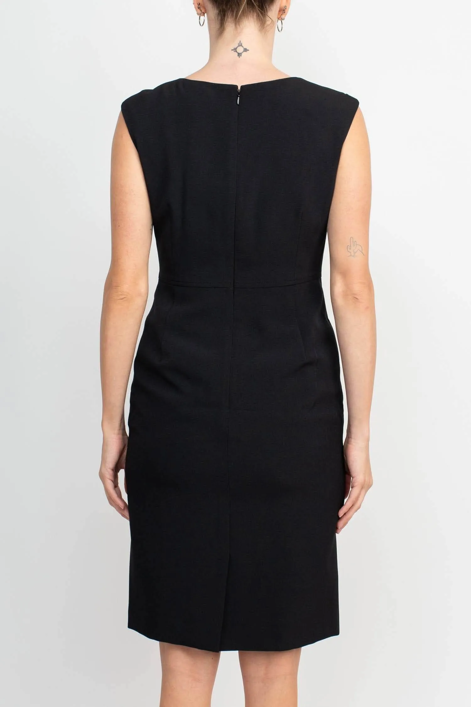 Le Suit Boat Neck Sleeveless Solid Zipper Back Short Crepe Dress with Melange Herringbone Framed Cardi Jacket  (Two Piece)