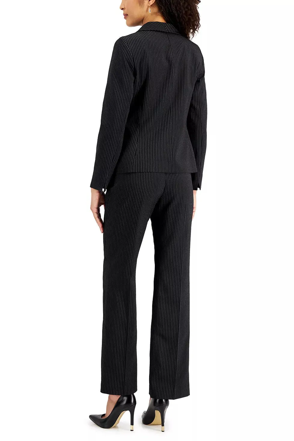 Le Suit Notched Collar 1 Button Jacket Hook Zipper Closure Crepe Pants (Petite)