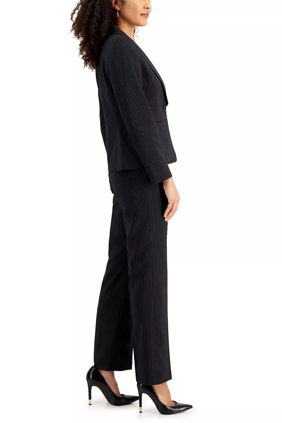 Le Suit Notched Collar 1 Button Jacket Hook Zipper Closure Crepe Pants (Petite)