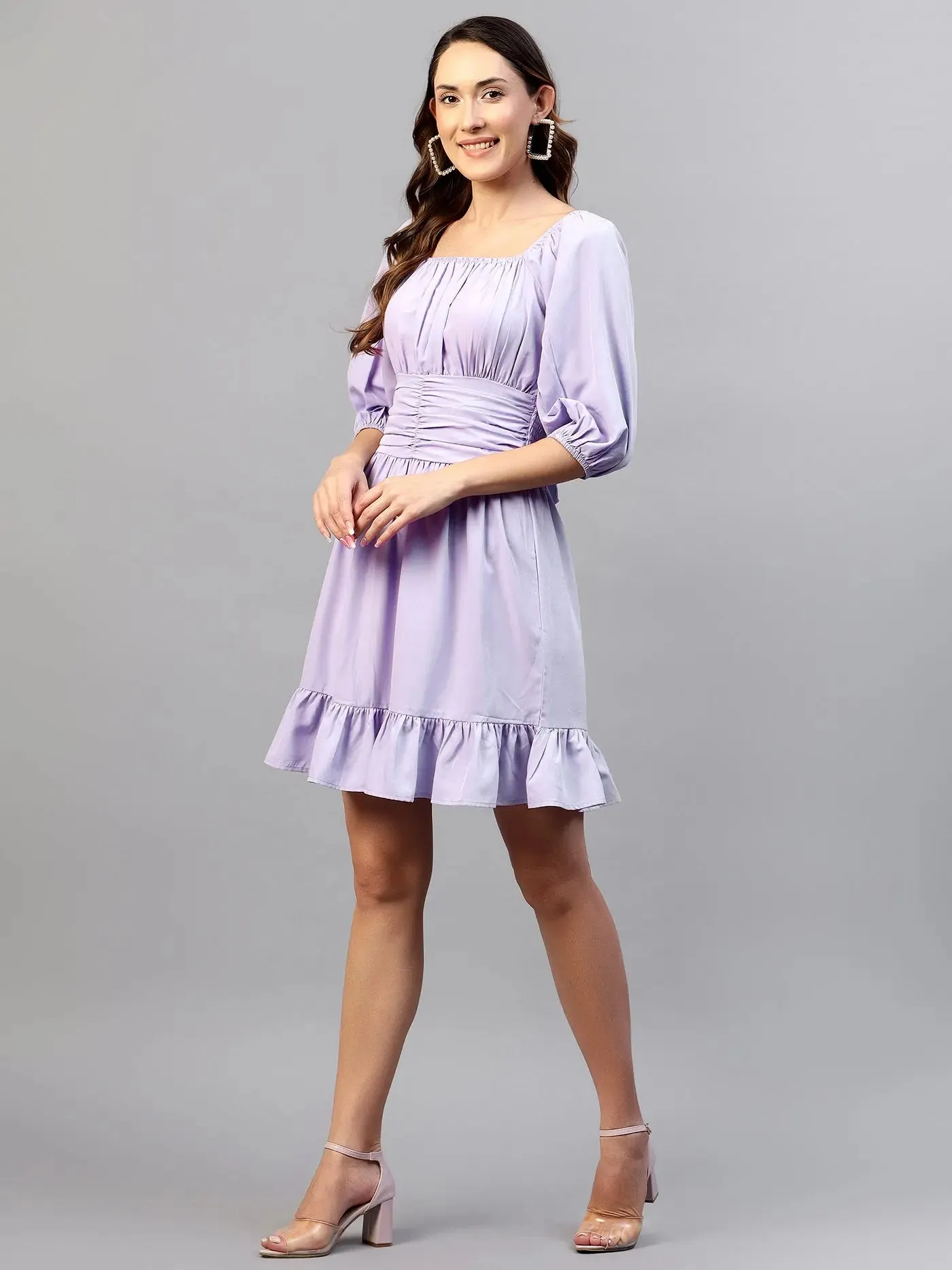 Lilac Waist Belt Frill Dress