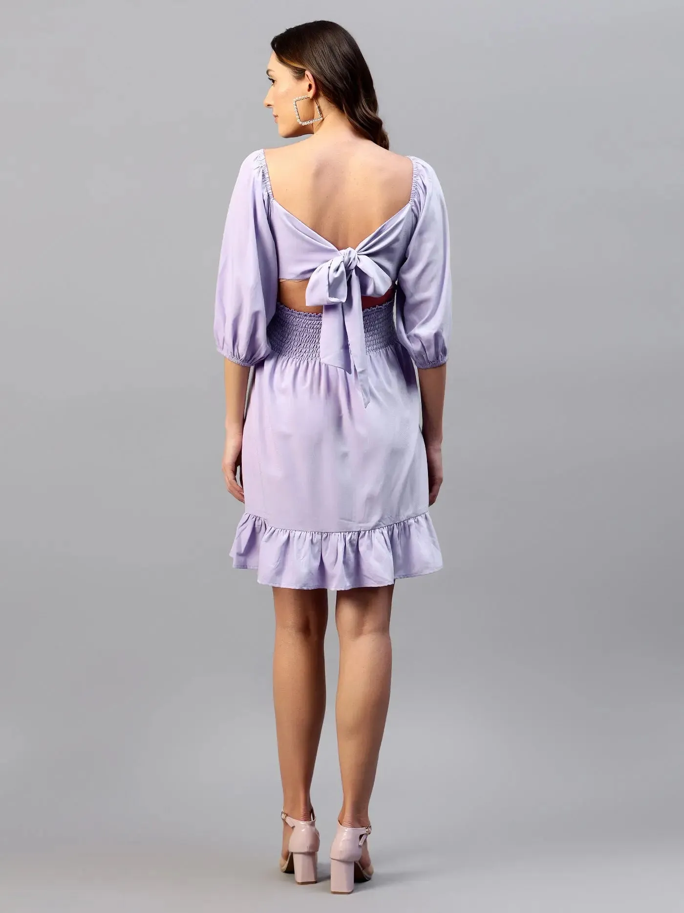 Lilac Waist Belt Frill Dress