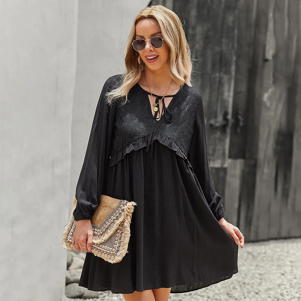 Long sleeve V-neck sexy dress casual style