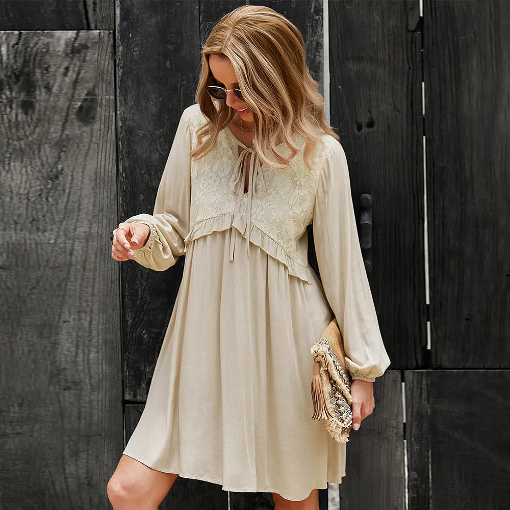 Long sleeve V-neck sexy dress casual style