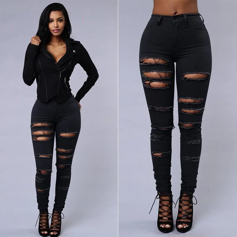 LovelyRLovely Women's High Waist Pencil Ripped Jeans