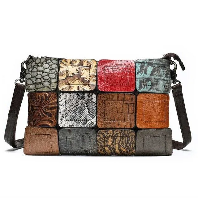 Luxe Exotic Leather Patchwork Crossbody Bag