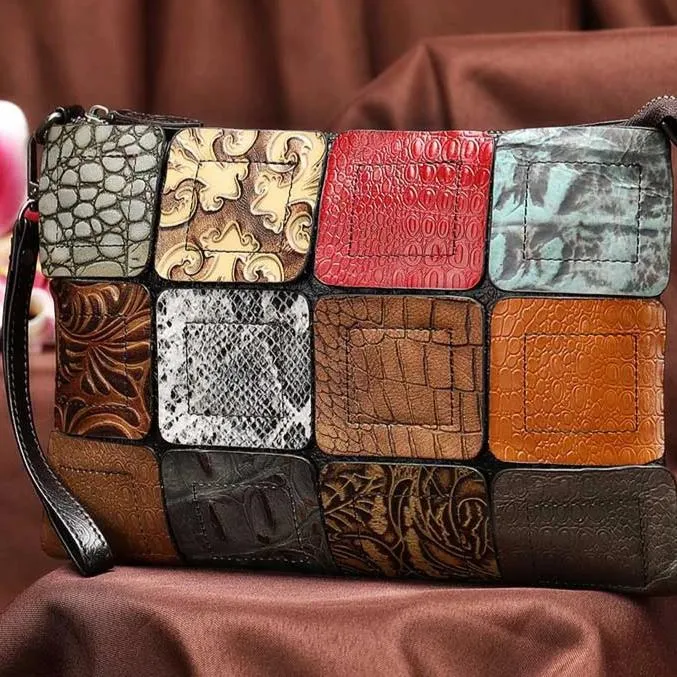 Luxe Exotic Leather Patchwork Crossbody Bag