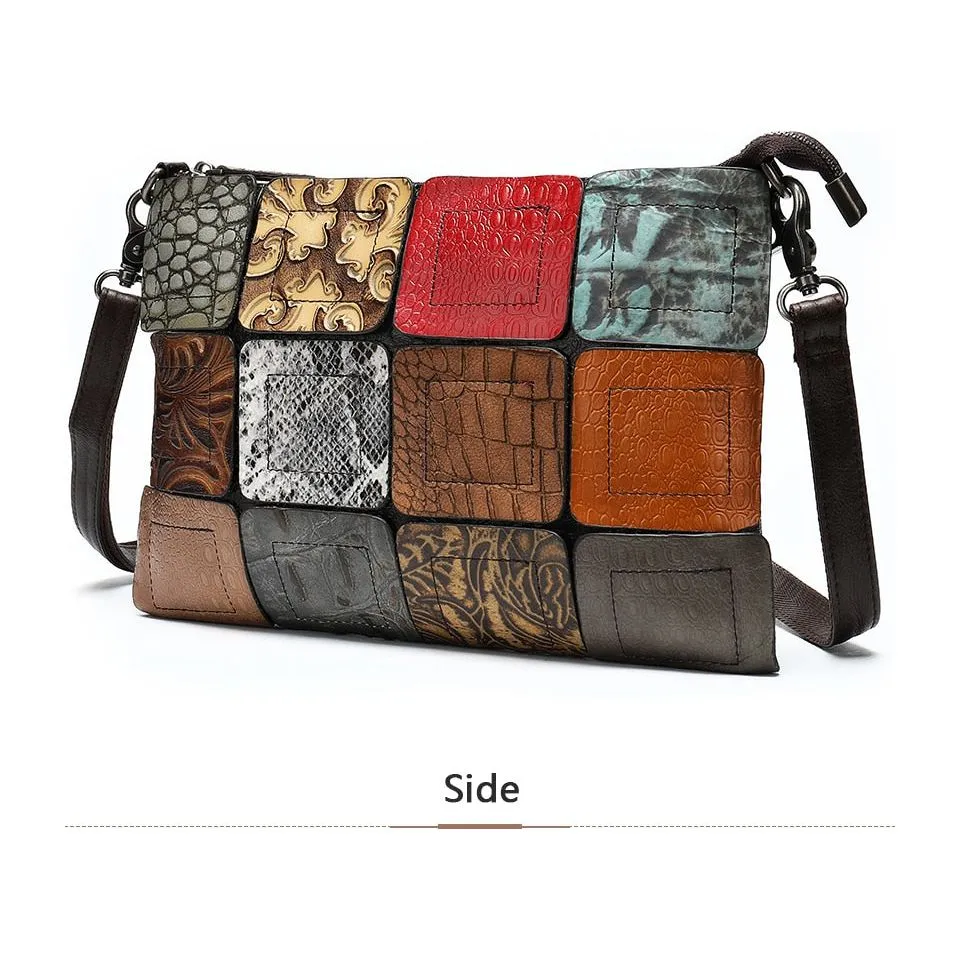 Luxe Exotic Leather Patchwork Crossbody Bag