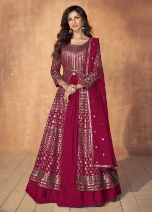 Magenta Pink Skirt Style Embroidered Wedding Anarkali Suit