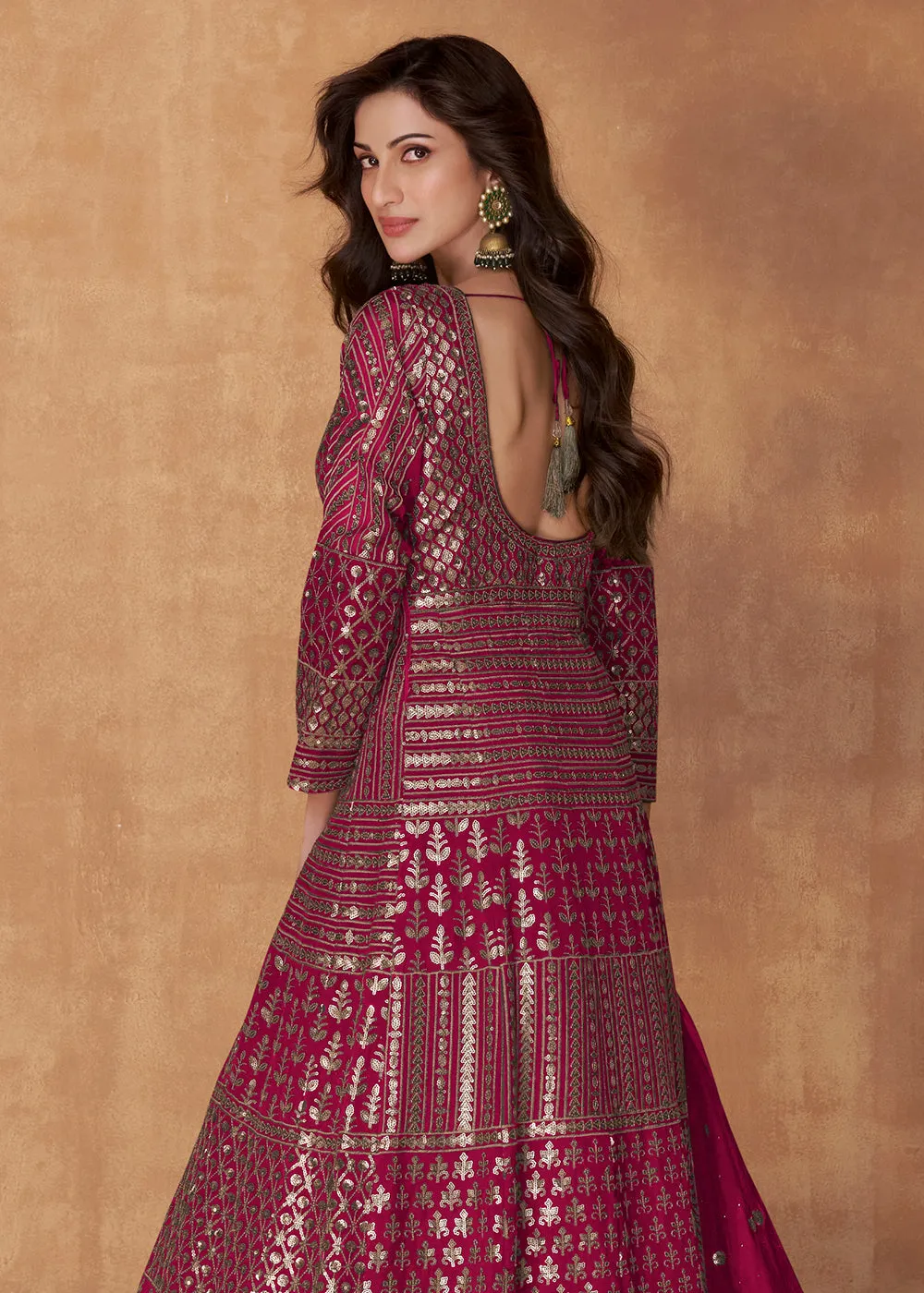 Magenta Pink Skirt Style Embroidered Wedding Anarkali Suit