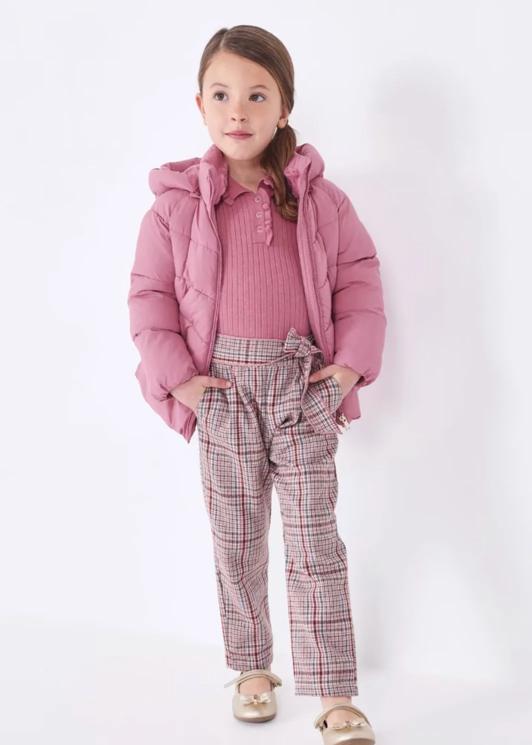 Mayoral Girls Orchid Plaid Belted Pants