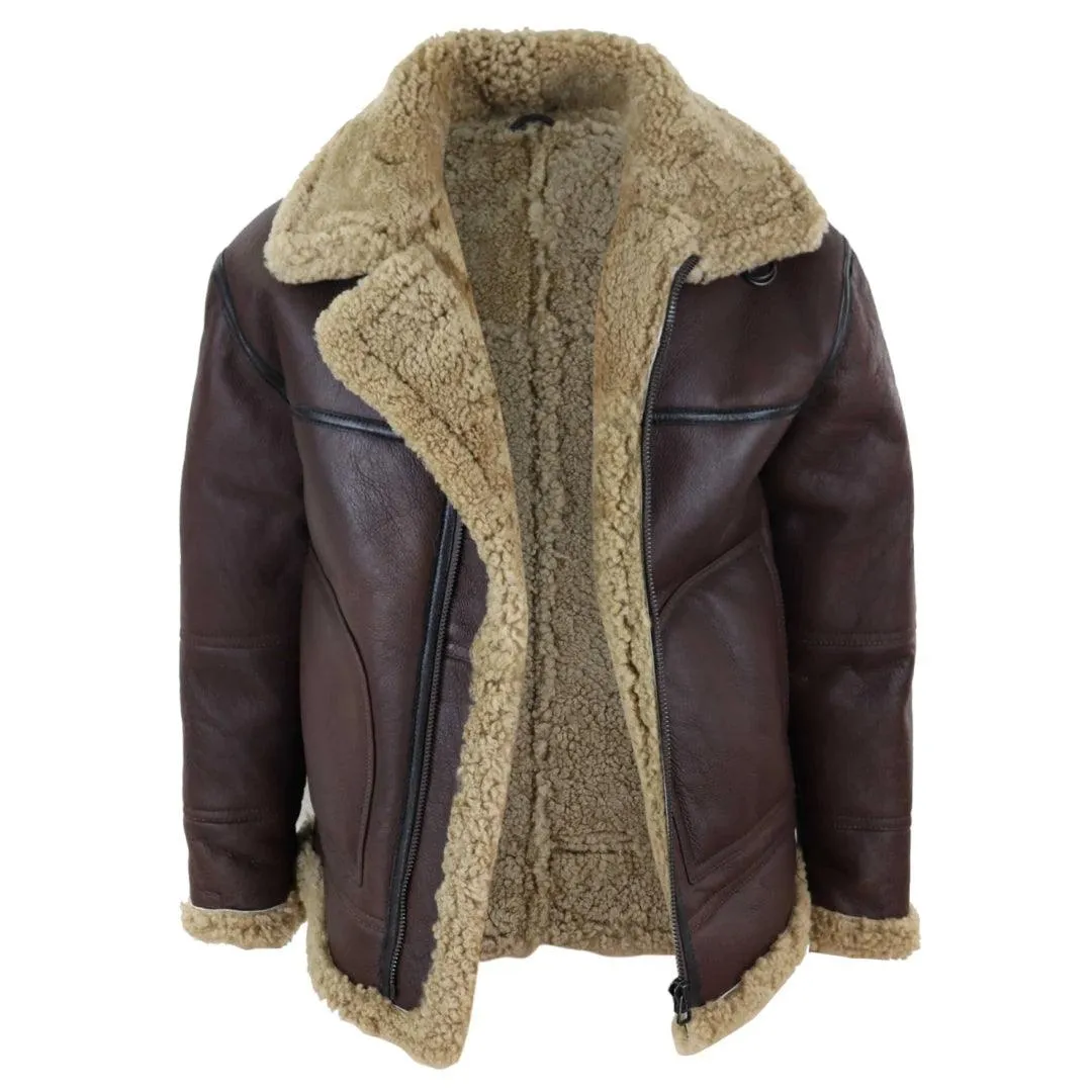 Men's Aviator Real Shearling Sheepskin Leather Bomber Flying Jacket BNWT