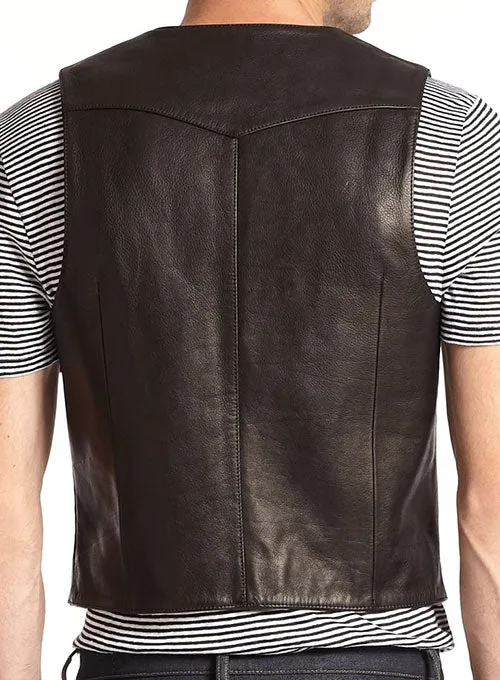 Men’s Black Leather Biker Vest Slim Fit