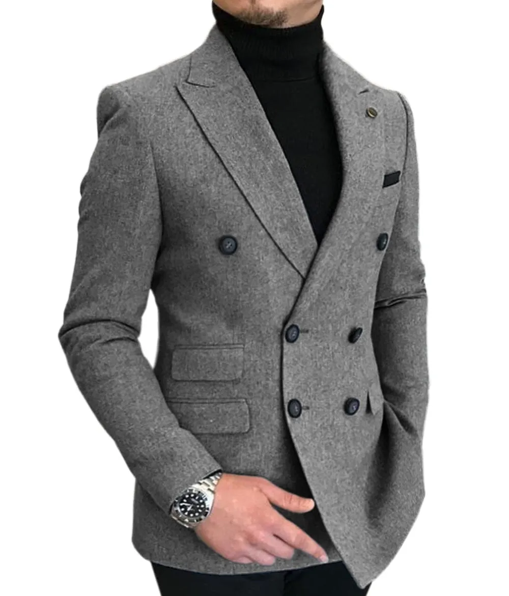 Men's Casual Tweed Regular Fit Notch Lapel Blazer