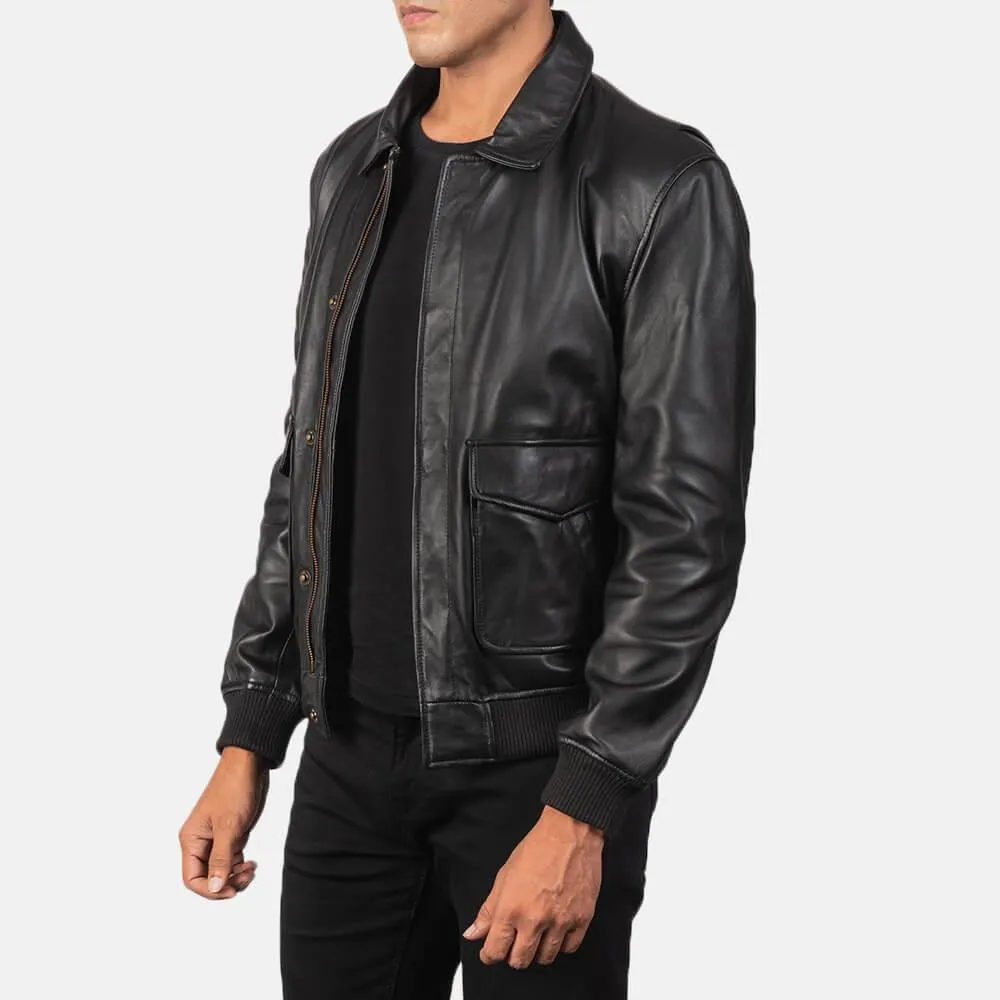 Mens Coffman Black Leather Bomber Jacket