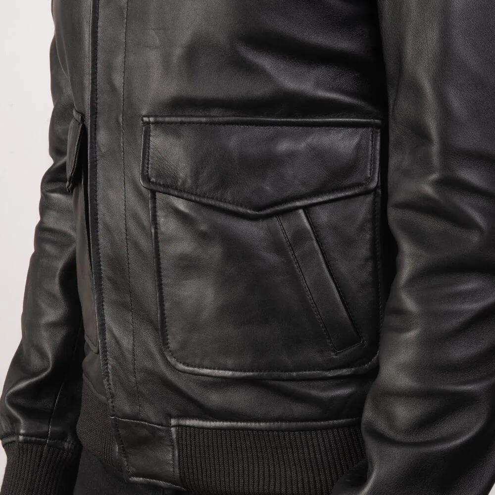 Mens Coffman Black Leather Bomber Jacket