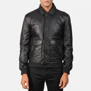 Mens Coffman Black Leather Bomber Jacket