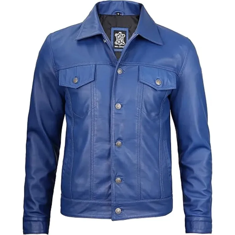 Men's Trucker Blue Leather Jacket