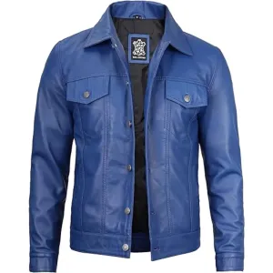 Men's Trucker Blue Leather Jacket