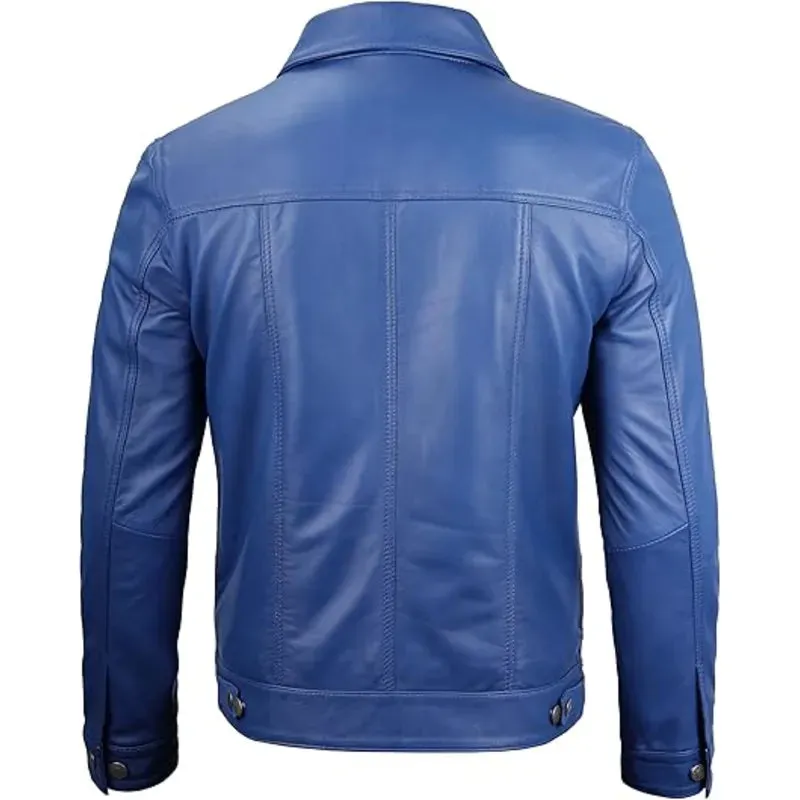 Men's Trucker Blue Leather Jacket