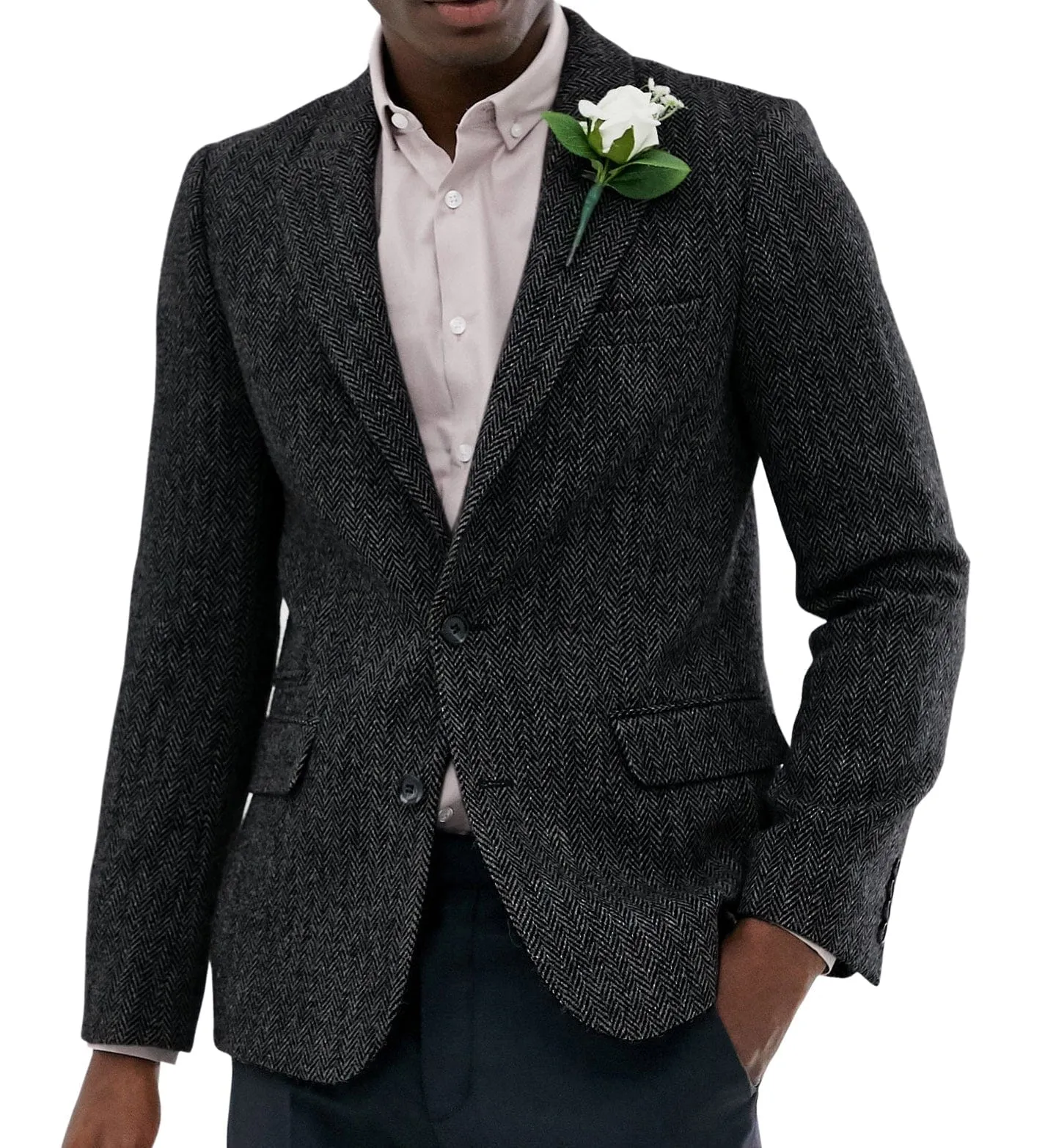 Men's Wool Herringbone Formal Notch Lapel Blazer