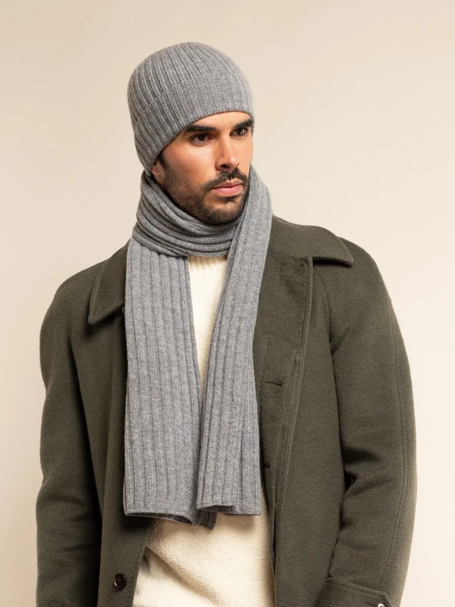 Milano (light grey) - 100% cashmere ribbed beanie (unisex)