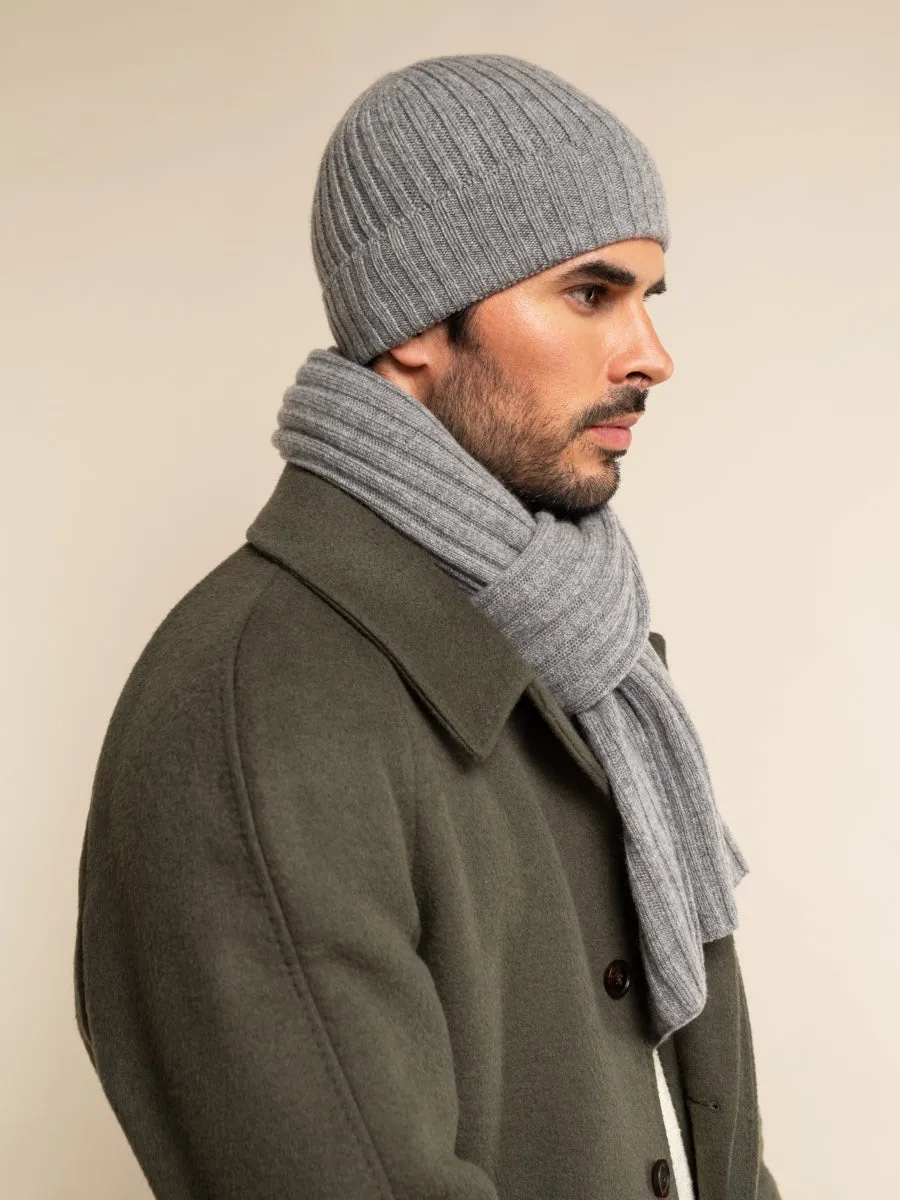 Milano (light grey) - 100% cashmere ribbed beanie (unisex)