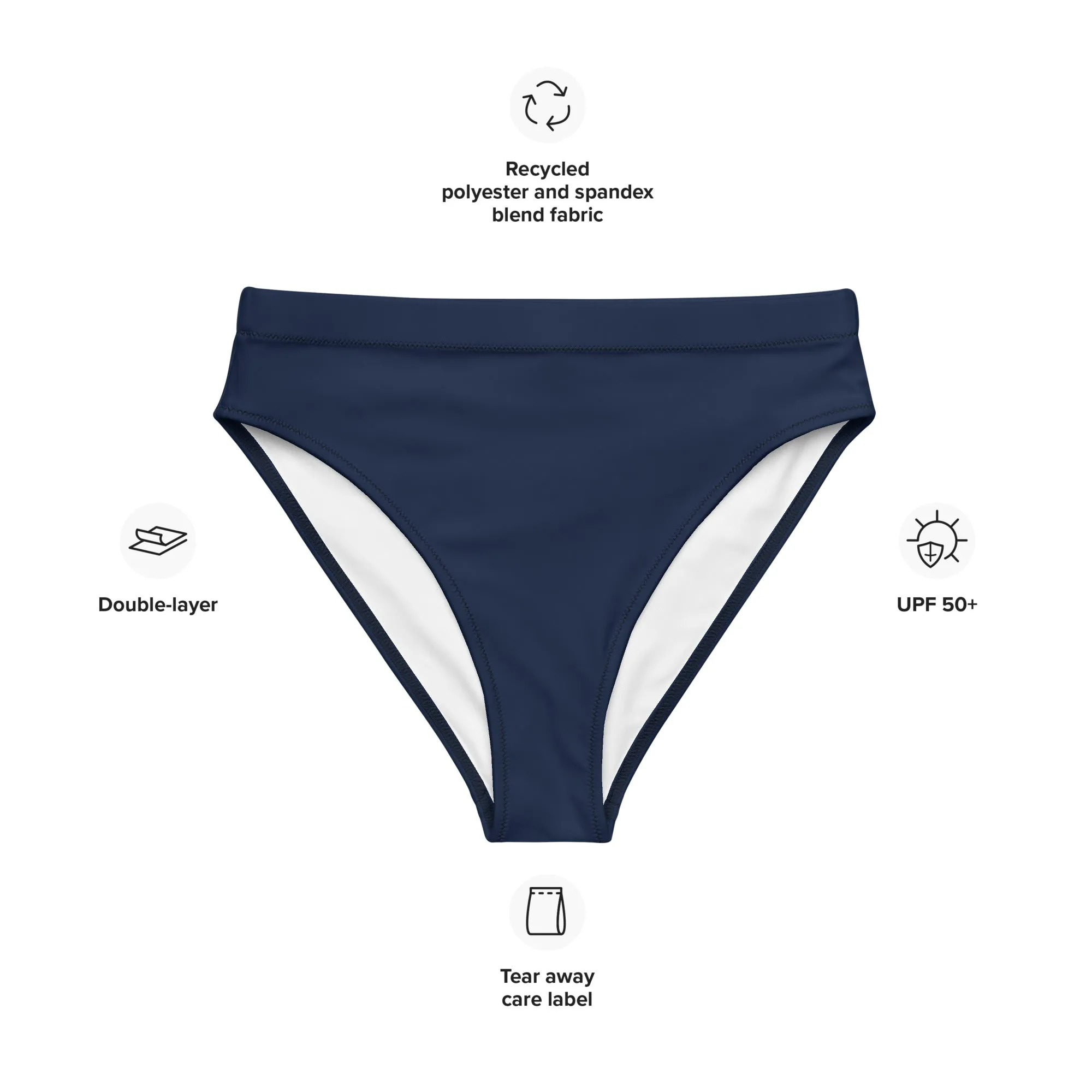 Navy Blue High Waisted Bikini Swimsuit Bottom