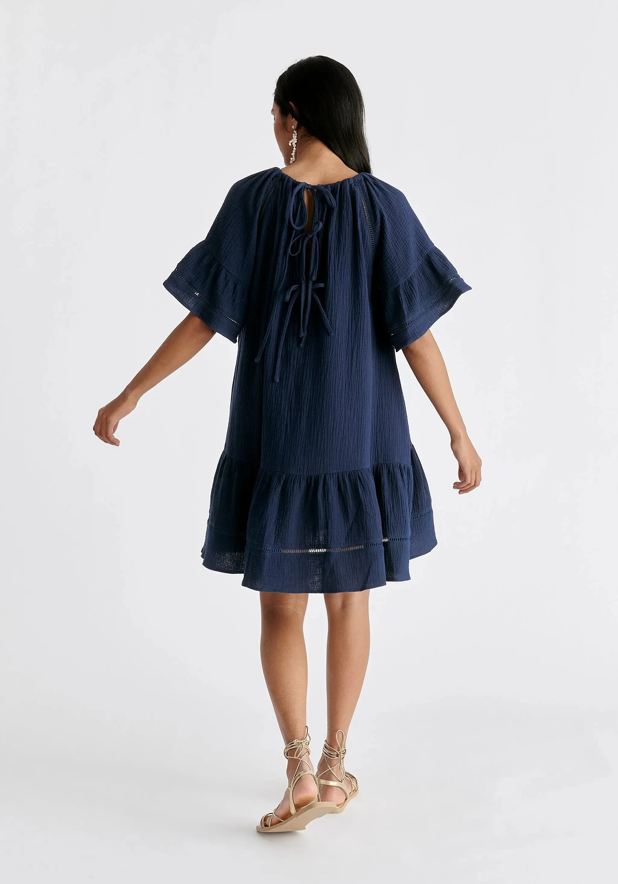 Navy Cheesecloth Swing Dress