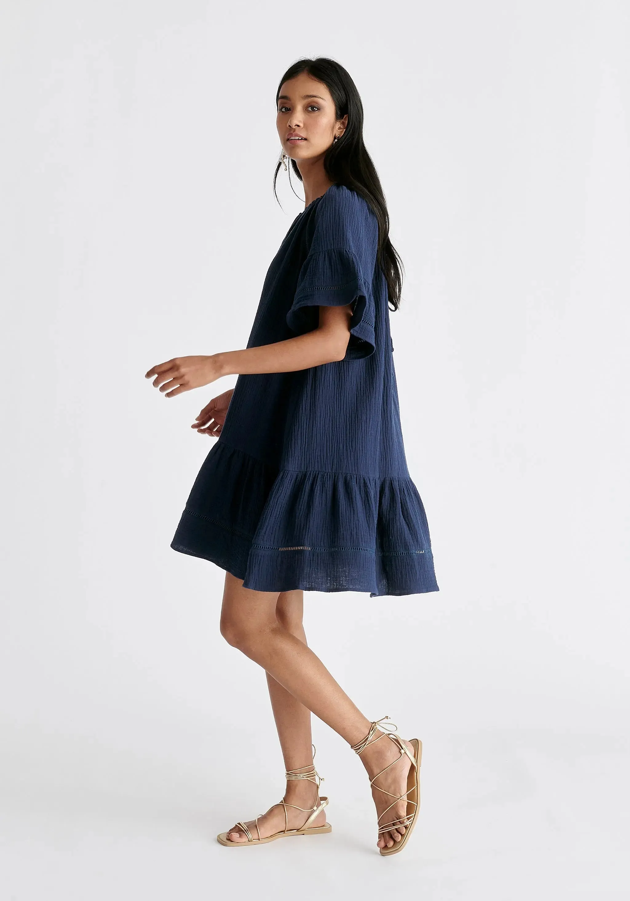 Navy Cheesecloth Swing Dress