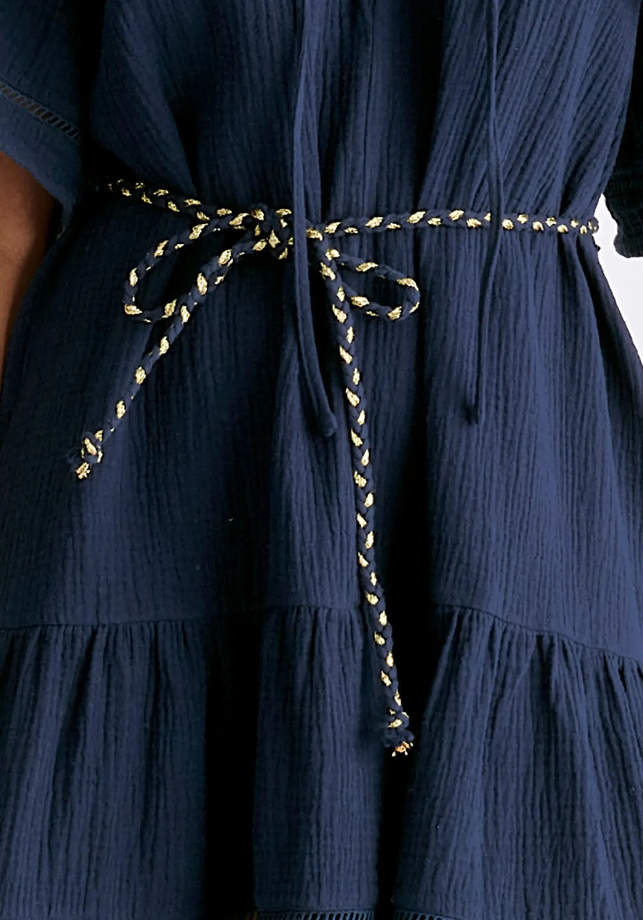 Navy Cheesecloth Swing Dress