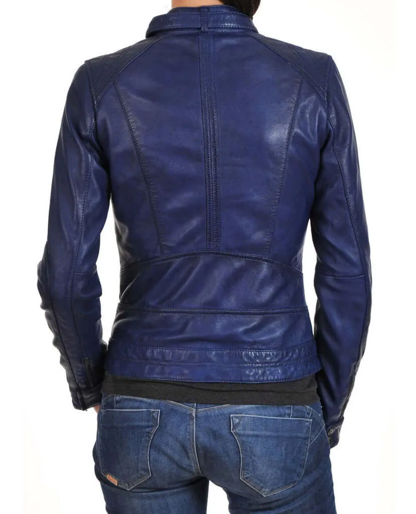 New Women's Leather Motorcycle Biker Jacket Fashion Soft Lambskin Jacket