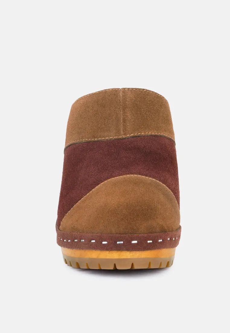 OCHROMA Vintage Patchwork Suede Mule Clogs in Tan