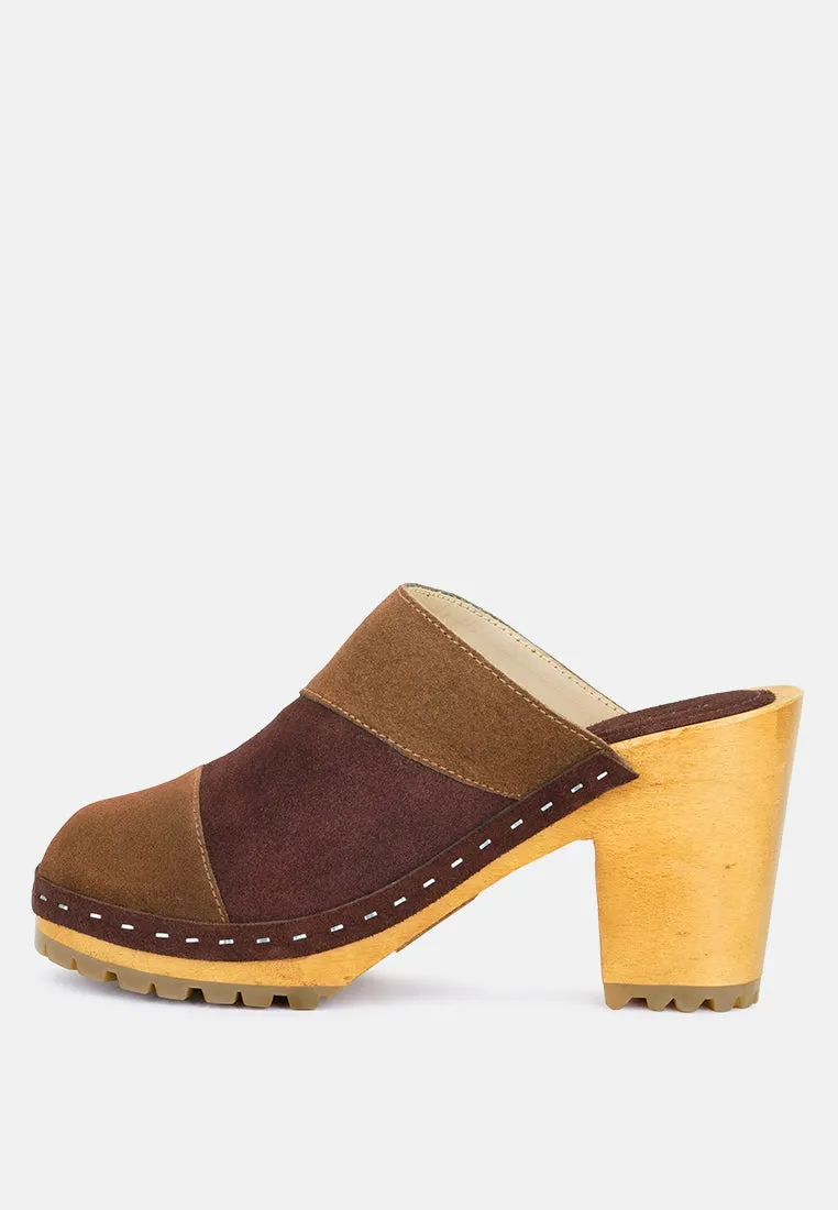 OCHROMA Vintage Patchwork Suede Mule Clogs in Tan