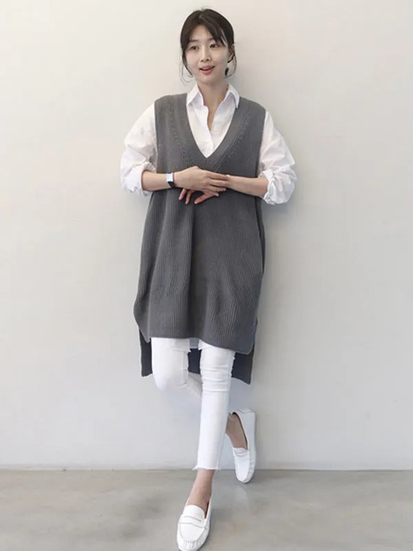 Office Long Sleeves Solid Color Lapel Blouses Shirt Dress