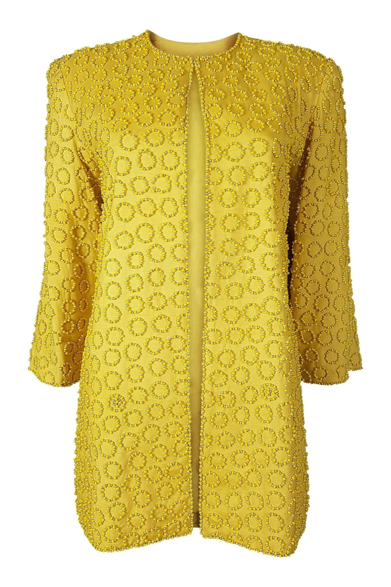 OLEG CASSINI Vintage Canary Yellow Silk Dress Jacket Suit Set (S)