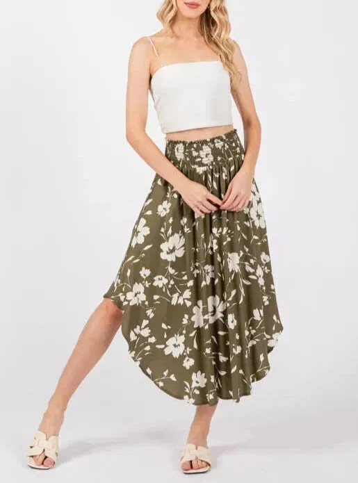 Olive Fields Smocked Waist Midi Skirt