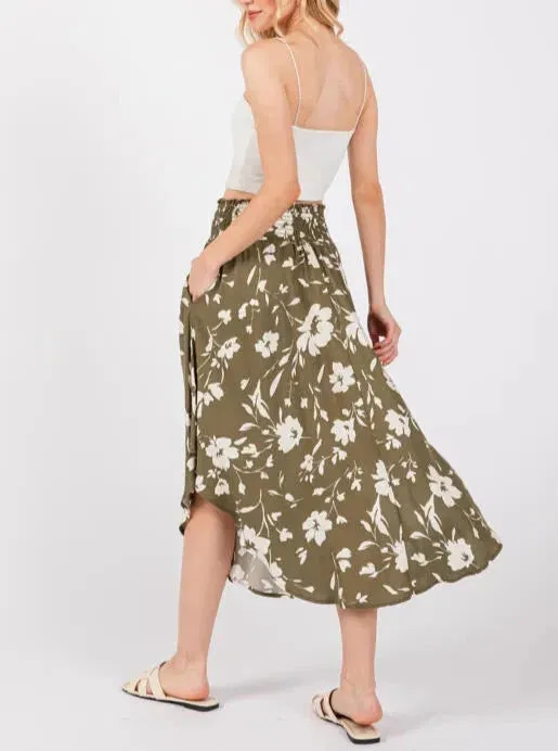 Olive Fields Smocked Waist Midi Skirt