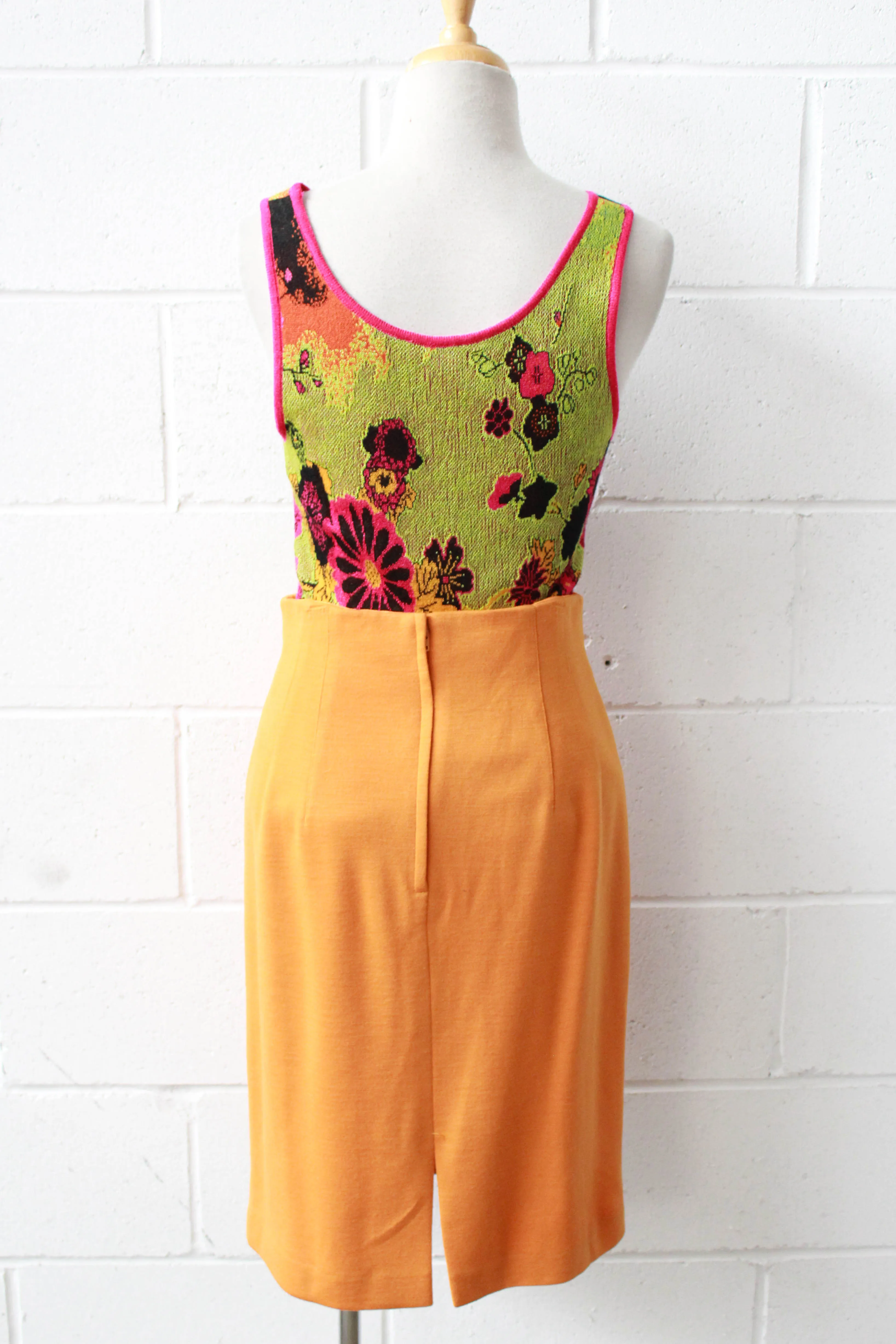 Orange/Mustard Yellow Wool Pencil Skirt, Waist 27"