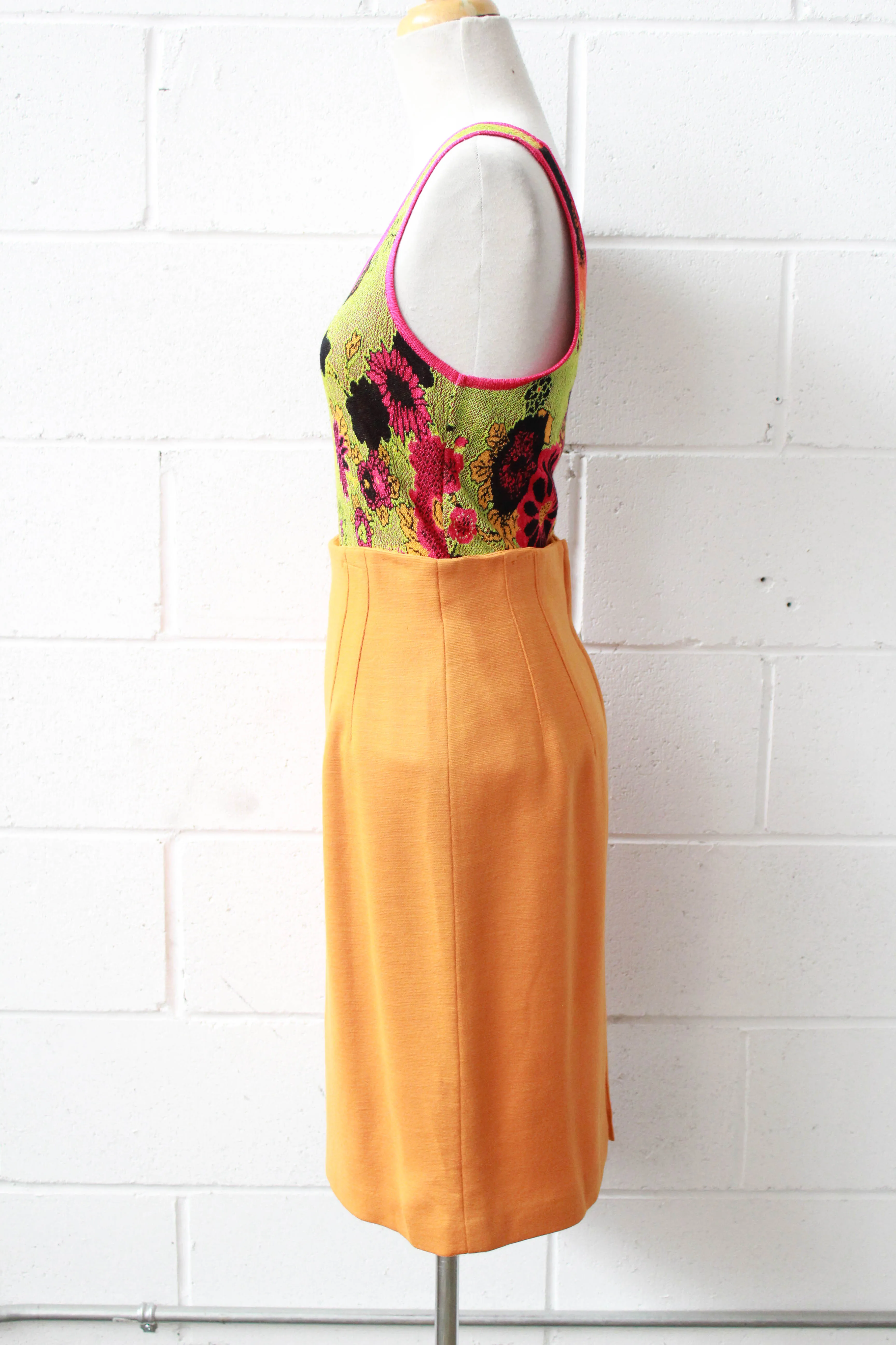 Orange/Mustard Yellow Wool Pencil Skirt, Waist 27"