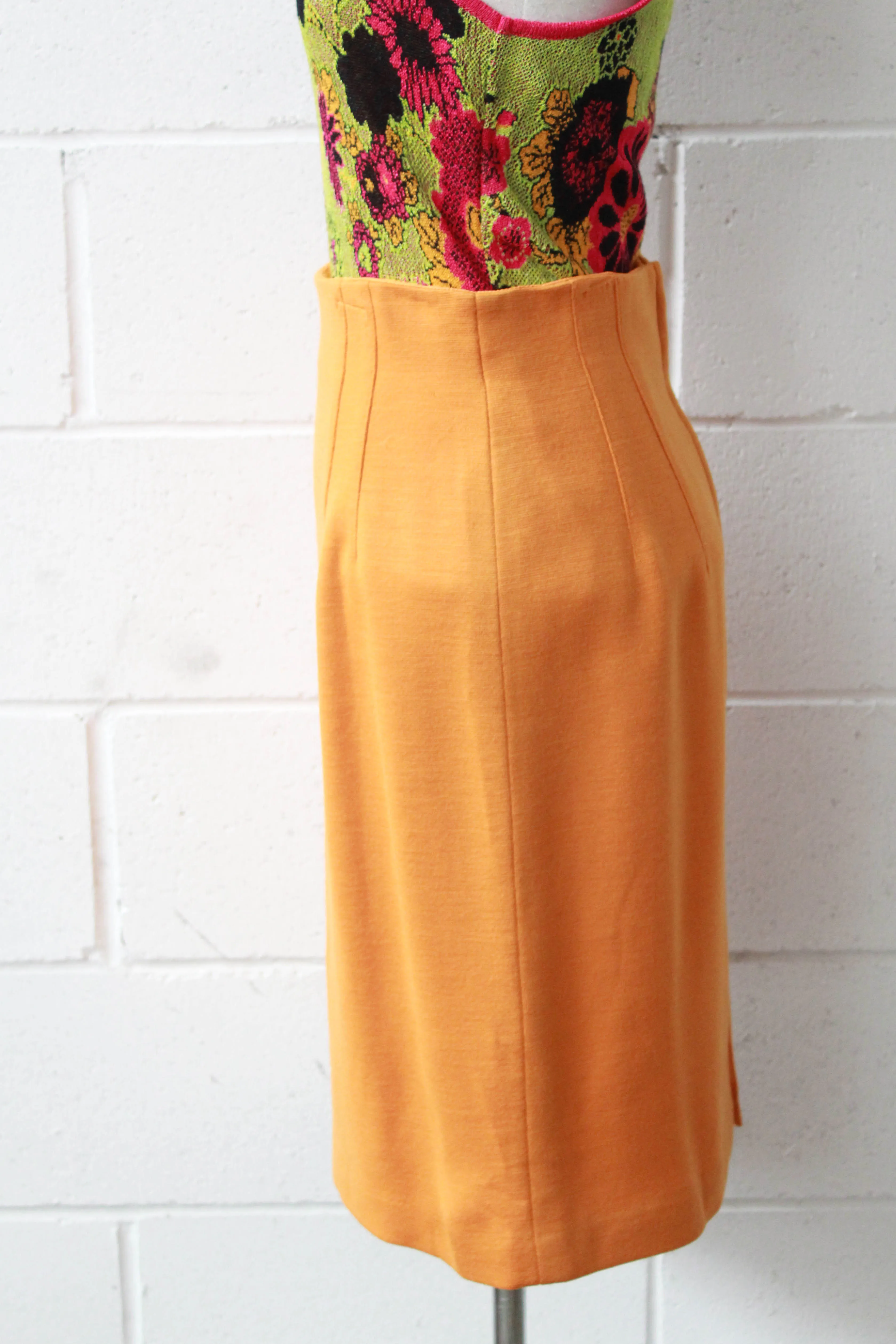 Orange/Mustard Yellow Wool Pencil Skirt, Waist 27"