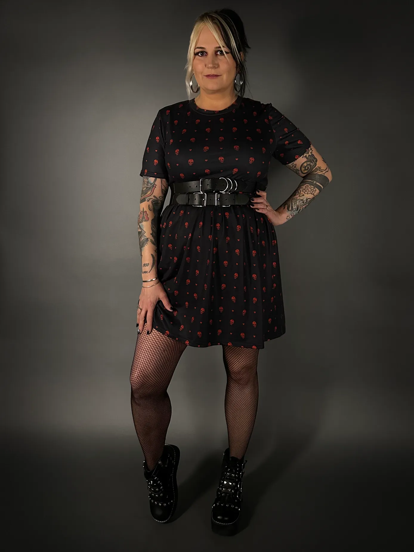 Outfit Set - Tommyrot "Hearts & Skulls" Skater Dress & Double Strap Corset Belt