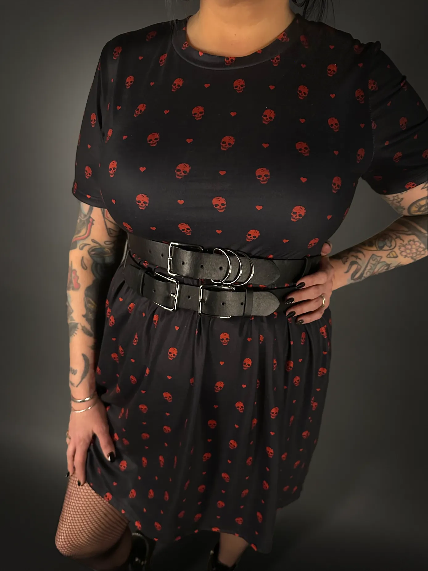 Outfit Set - Tommyrot "Hearts & Skulls" Skater Dress & Double Strap Corset Belt