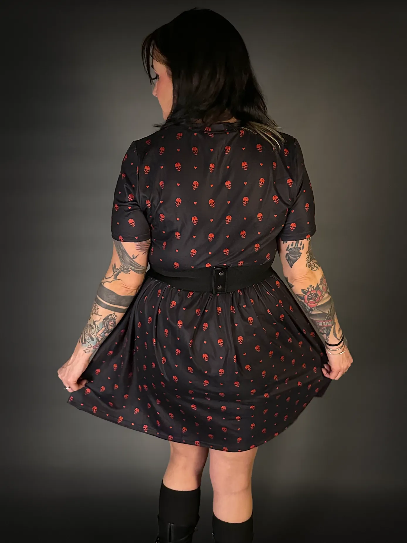 Outfit Set - Tommyrot "Hearts & Skulls" Skater Dress & Double Strap Corset Belt