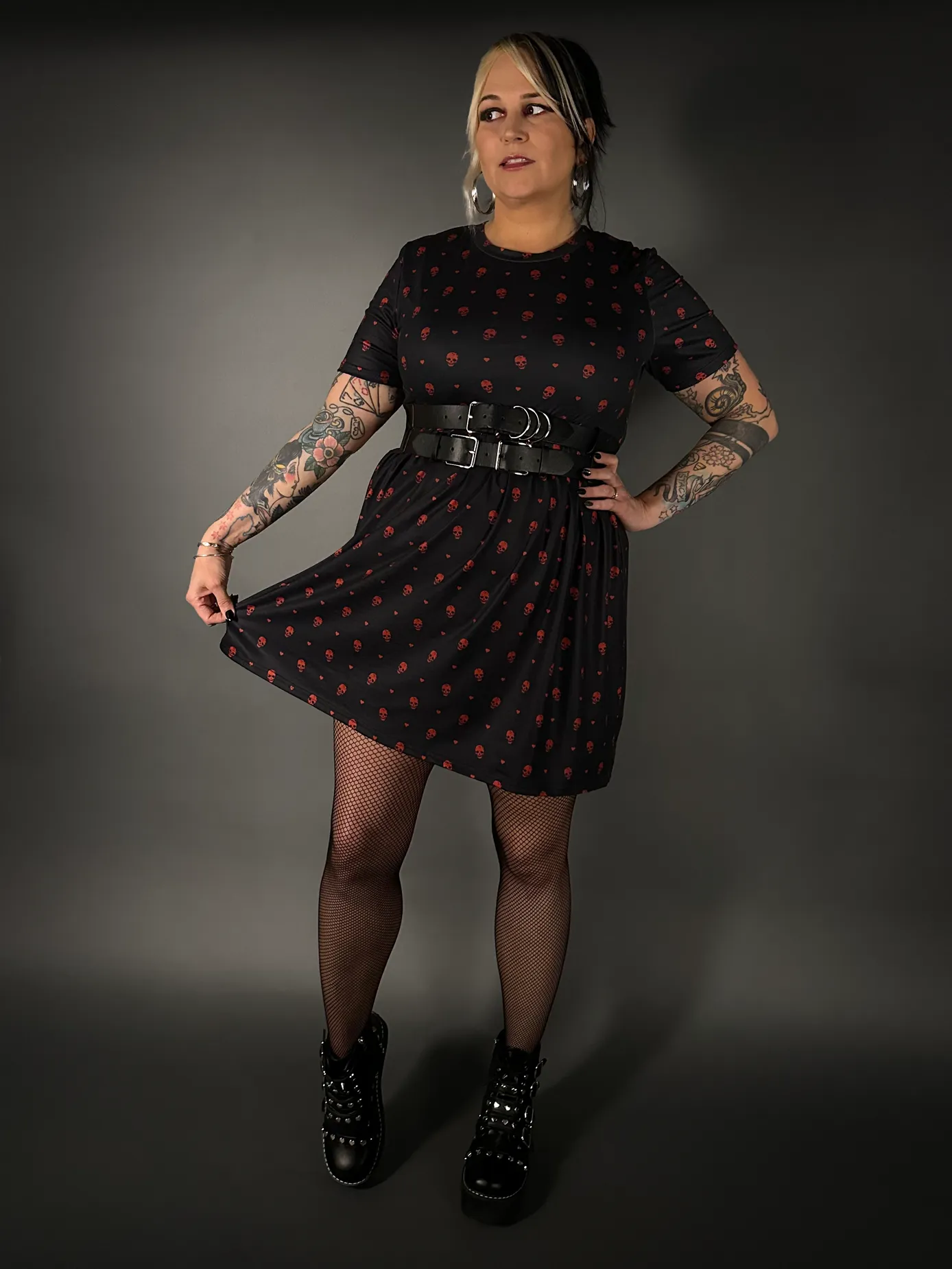 Outfit Set - Tommyrot "Hearts & Skulls" Skater Dress & Double Strap Corset Belt