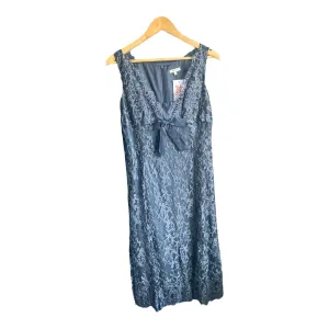 Paddy Campbell Dark Blue With Silver Lace Overlay Sleeveless Dress UK Size 12