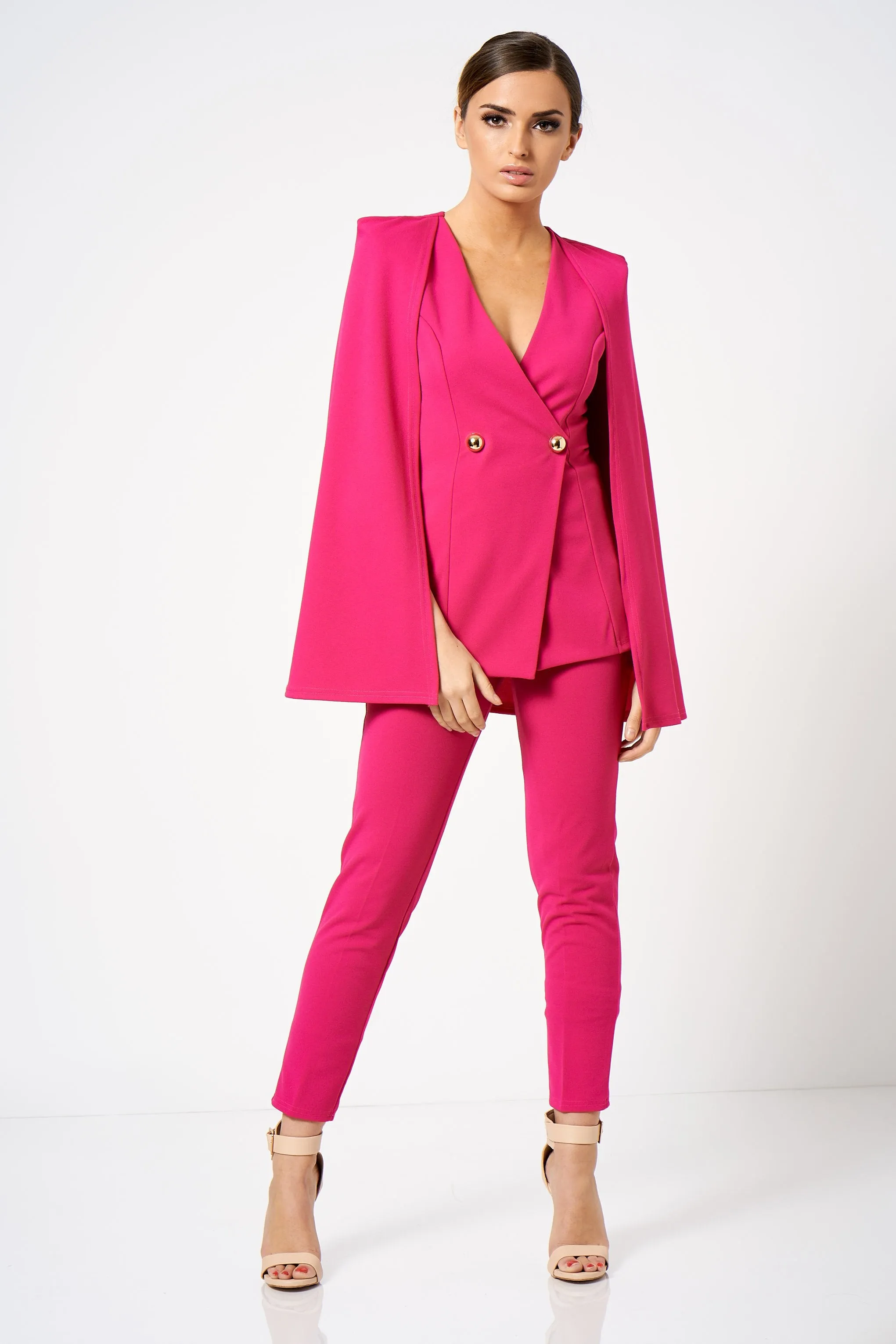 Pink Double Breasted Cape Co-ord Blazer