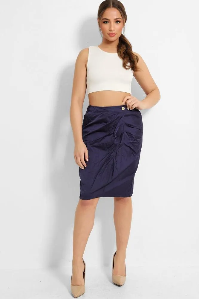 Purple Creased Fabric Pencil Skirt